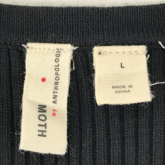 Moth by Anthropologie Rib Knit Button Up Top Women's Large Black Stretch Casual - Picture 8 of 9